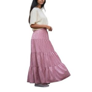 Y2K Copper Key Tiered Velvet Maxi Skirt Elegant Pink Size Large Cottagecore Boho